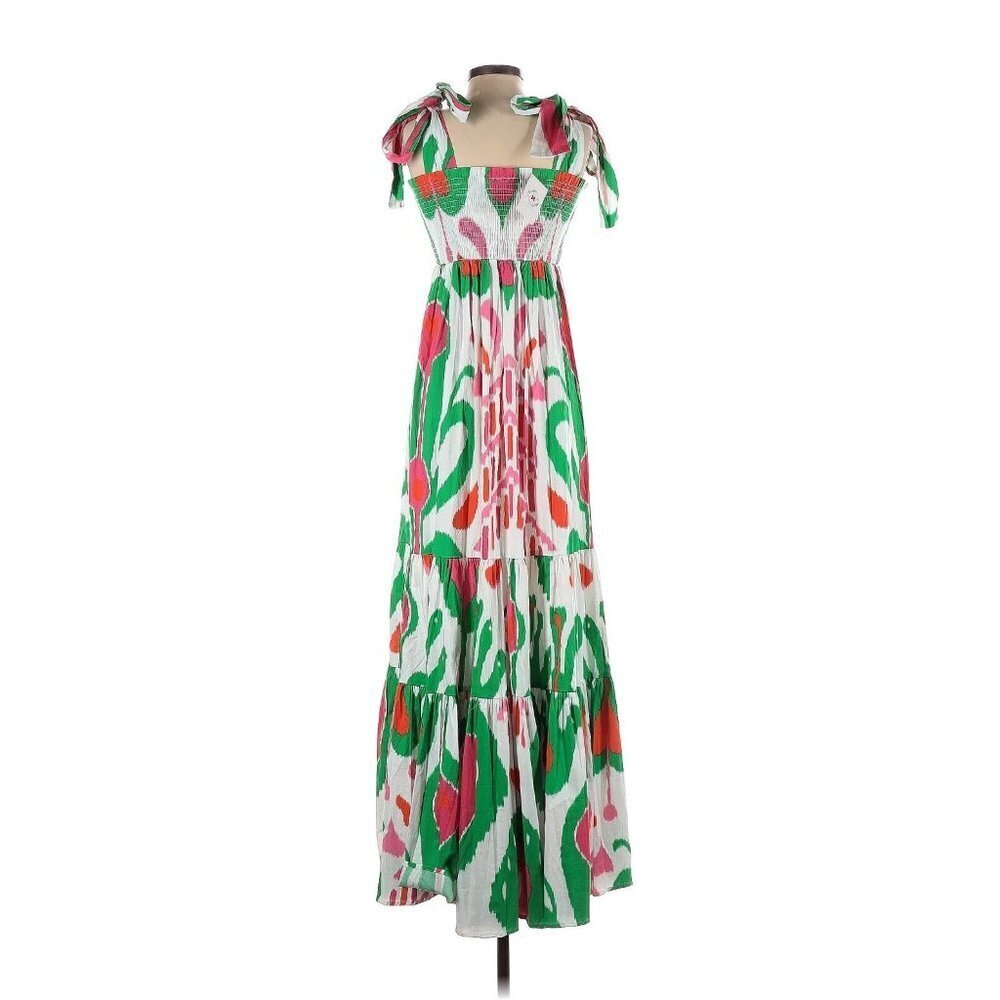 NWT Sheridan French Kelly in Heart Ikat Cotton Smocked Tiered Maxi Dress XS - Picture 4 of 6